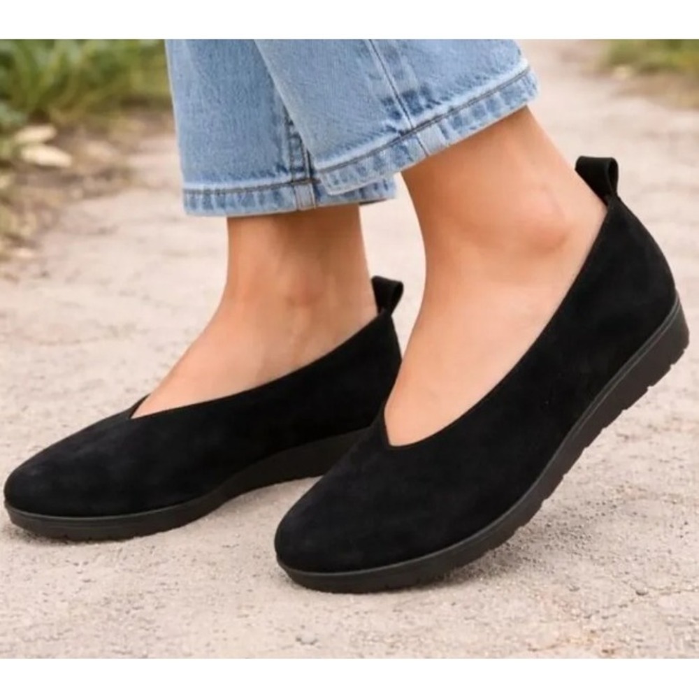 Eileen Fisher Black Suede Humor Platform Wedge Flat Size‎ 9.5 Classic Minimalist